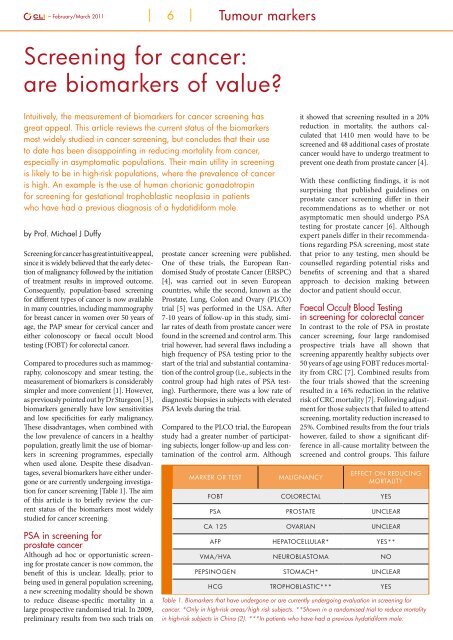 Screening for cancer: are biomarkers of value?