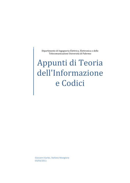 Appunti di Teoria dell'Informazione e Codici - Università di Palermo