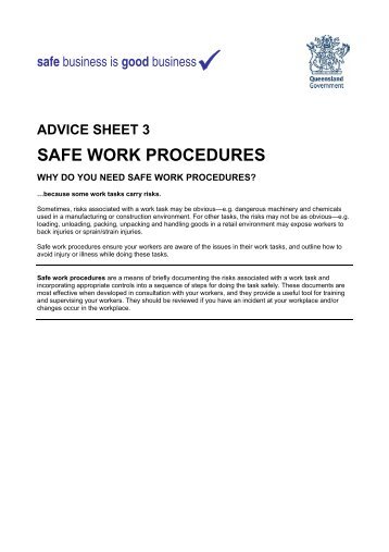 Safe work procedures - Queensland Government