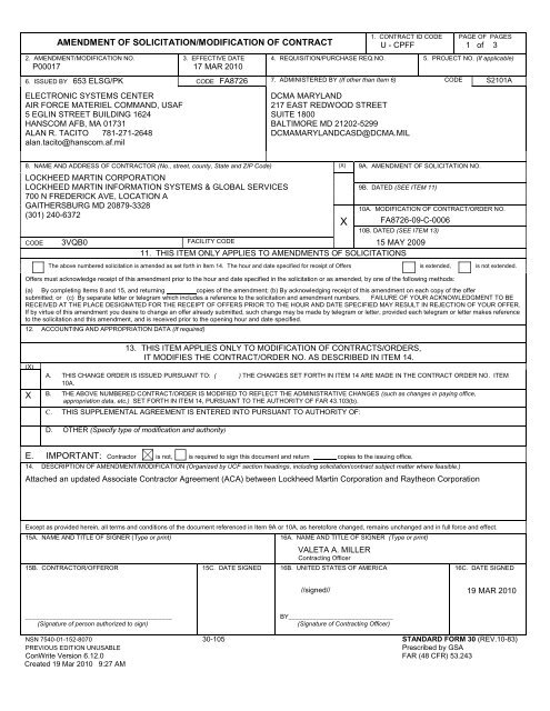 amendment of solicitation/modification of contract - Air Force ...