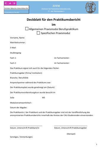 Deckblatt fÃ¼r den Praktikumsbericht im