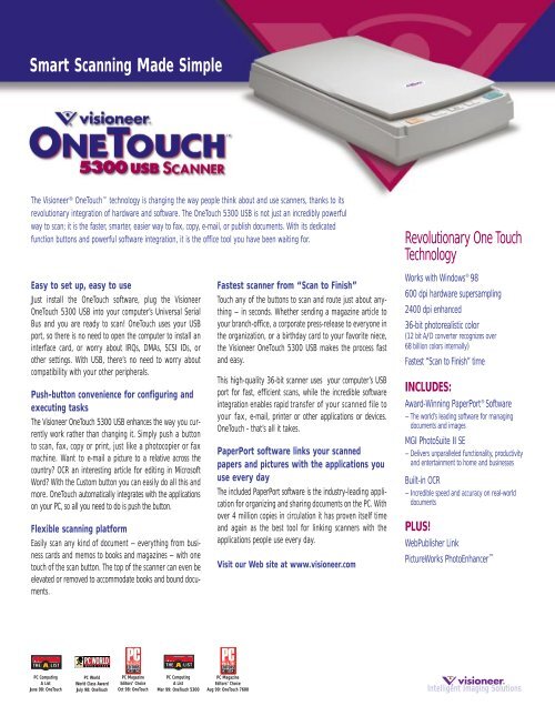 OneTouch 5300 Datasheet - Visioneer Product Support and Drivers