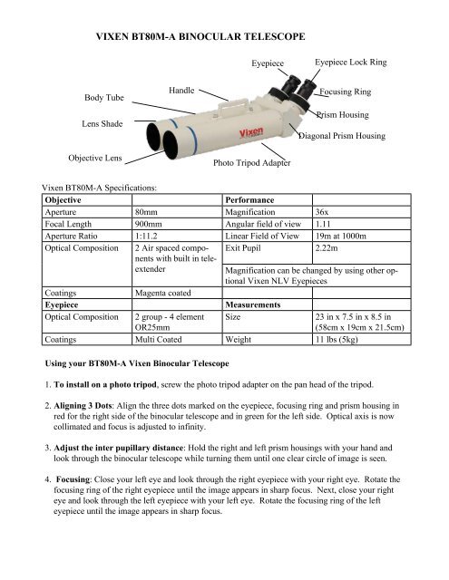 VIXEN BT80M-A BINOCULAR TELESCOPE - Vixen Optics