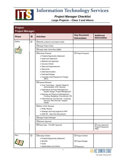 Project Manager's Checklist - Large Projects - Information ...