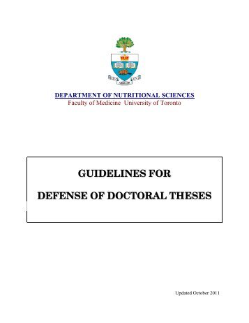 Guidelines for Defense of Doctoral Thesis - University of Toronto