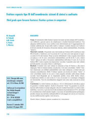 Fratture esposte tipo III dell'avambraccio: sistemi di sintesi a confronto