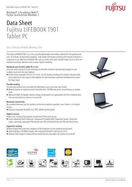 Data Sheet Fujitsu LIFEBOOK T901 Tablet PC - Bechtle Direct