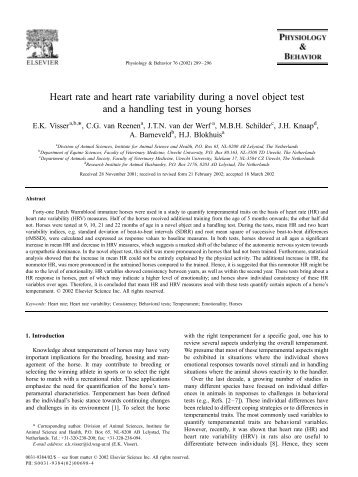 Heart rate and heart rate variability during a novel object test and a ...