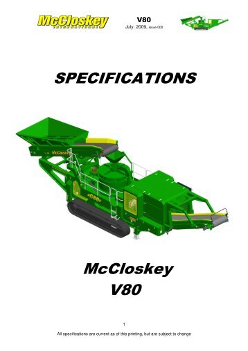 SPECIFICATIONS McCloskey V80 - Best Machinery Kft.