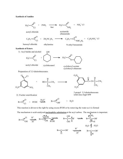 Synthesis of Amides H3C C O Cl + 2NH3 H3C C O NH2 + NH4 fast ...