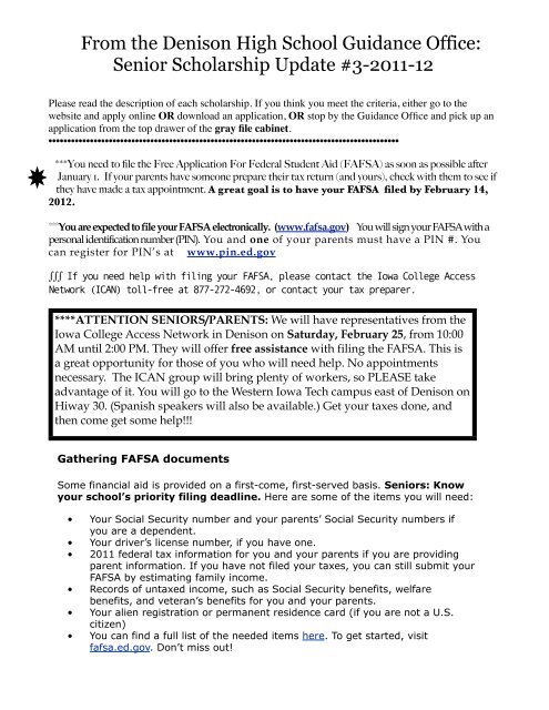 Scholarship Update #3 11-12 - Denison Community School District