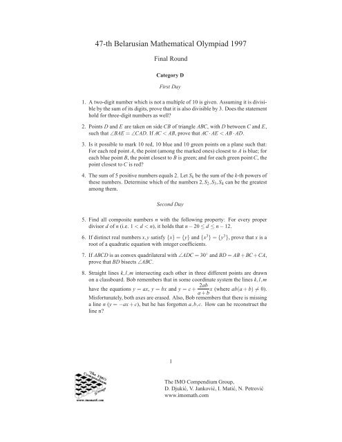 47-th Belarusian Mathematical Olympiad 1997 - IMOmath