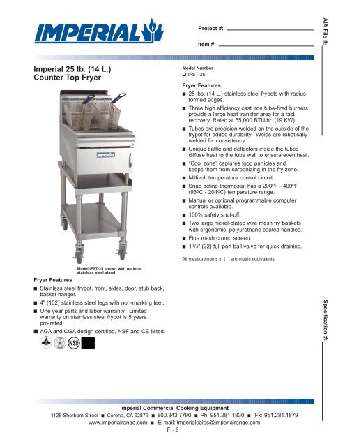 Imperial 25 Lb 14 L Counter Top Fryer Imperial Catering