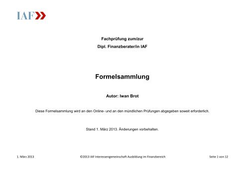 Formelsammlung - IAF Interessengemeinschaft Ausbildung im ...