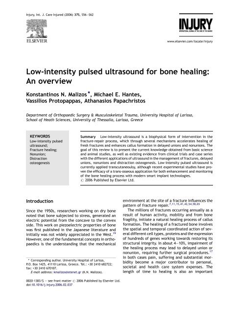 Low-intensity pulsed ultrasound for treating delayed union