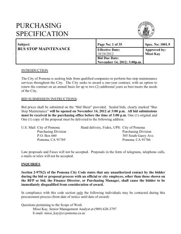 PURCHASING SPECIFICATION - City of Pomona