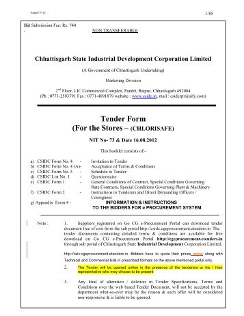 Tender Form - csidc.cgeprocurem... - e-procurement