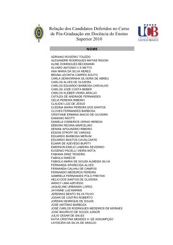 RelaÃ§Ã£o dos Candidatos Deferidos no Curso de PÃ³s-GraduaÃ§Ã£o em ...