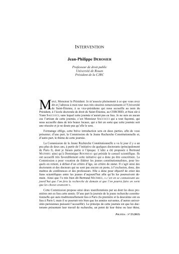 Jean-Philippe DEROSIER - Politeia, la revue de l'AFAAIDC