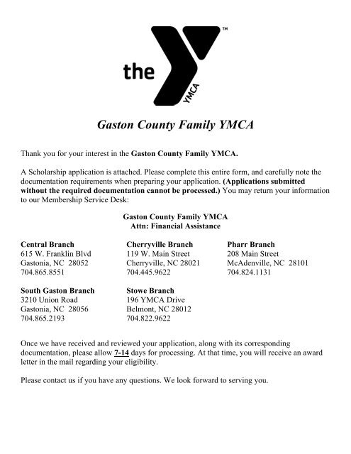 Download A Financial Assistance Form Gaston County Family Ymca