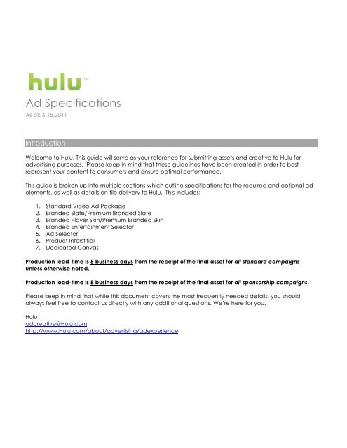 Hulu Ad Specs