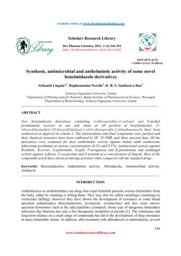 Synthesis, antimicrobial and anthelmintic activity of some novel ...