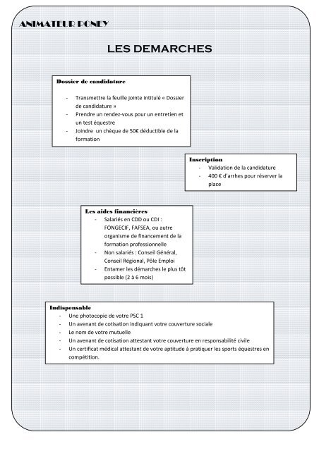 Fiche de formation anim poney - Club hippique de Neubourg