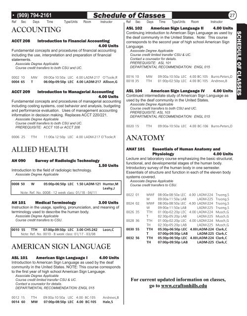 Schedule of Classes - Crafton Hills College