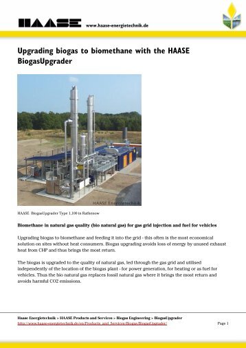 Upgrading biogas to biomethane with the HAASE BiogasUpgrader