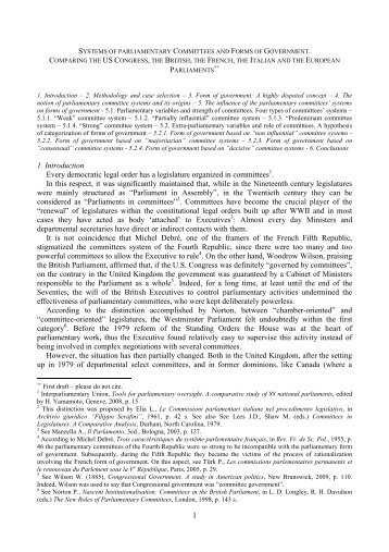 Systems of parliamentary Committees and forms of government