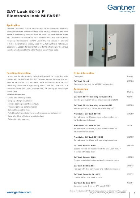 GAT Lock 5010 F Electronic lock MIFAREÂ® - gantner.com.au