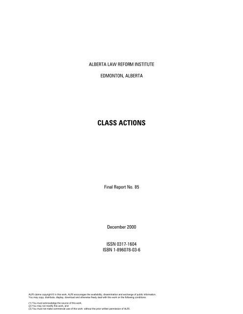 Class Actions (December 2000) - University of Alberta