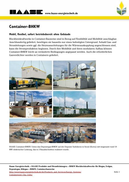 Container-BHKW - HAASE Energietechnik AG