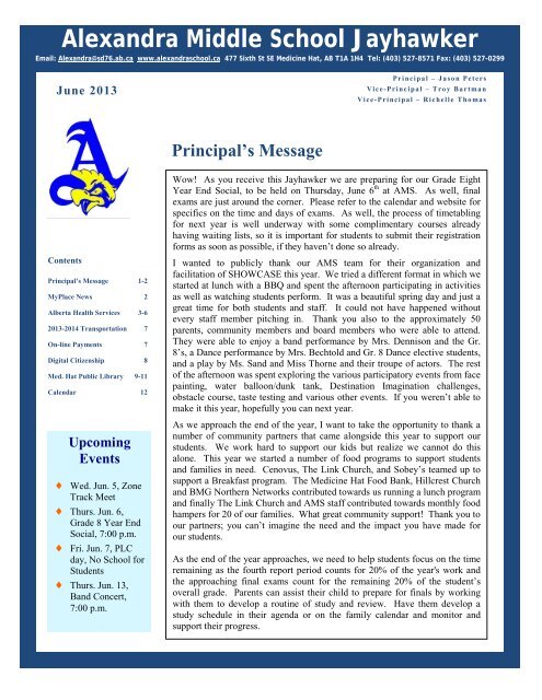 Download the newsletter - Alexandra Middle School