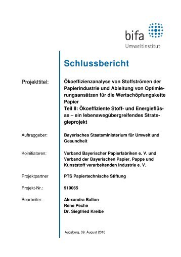 rungsansätzen für die Wertschöpfungskette Papier Teil II - BayPapier