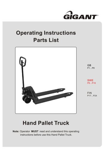 Operating Instructions Parts List Hand Pallet Truck