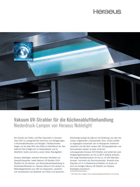 of operation Vakuum UV-Strahler für die ... - Heraeus Noblelight