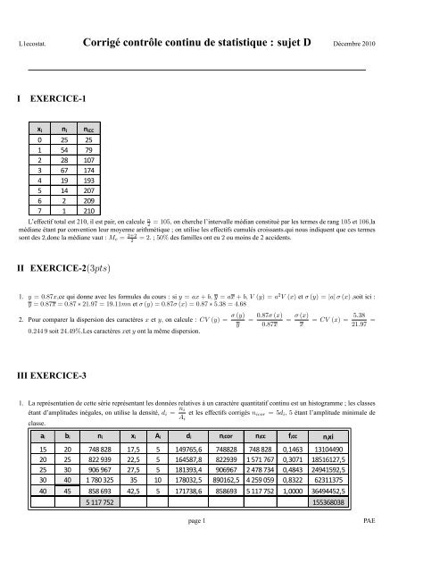 Corrigé contrôle continu de statistique : sujet D - Université Paris 8