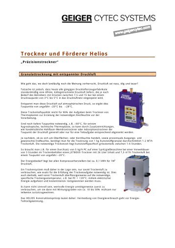 Trockner und Förderer Helios - Geiger Cytec Systems AG