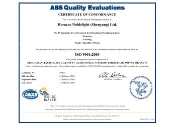 Heraeus Noblelight (Shenyang) Ltd. ISO 9001:2000