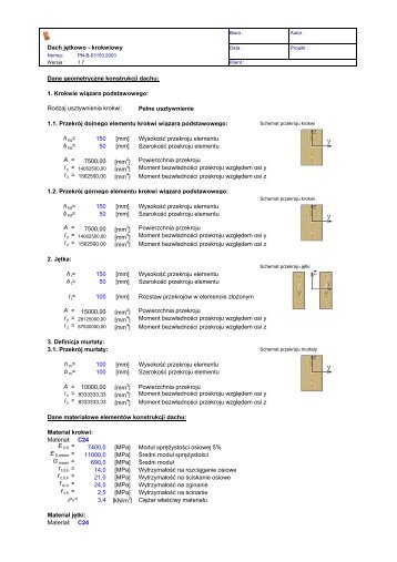 Dach jÄtkowo - krokwiowy Dane geometryczne konstrukcji dachu: 1 ...