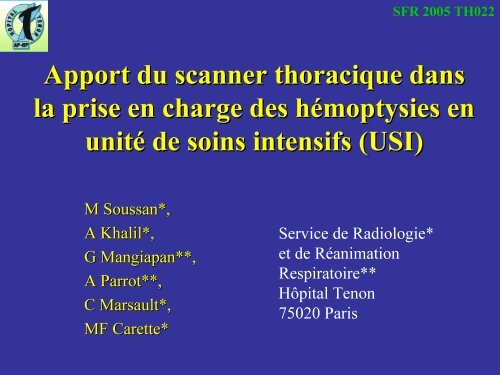 Apport du scanner thoracique dans la prise en charge des ... - SFR