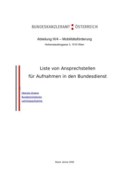 Liste von Ansprechstellen fÃ¼r Aufnahmen in den Bundesdienst