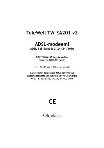 TeleWell TW-EA201 v2 ADSL-modeemi Ohjekirja