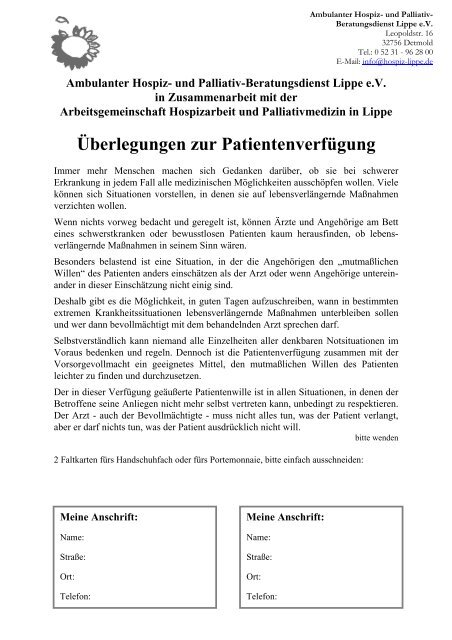 Patientenverfügung mit Vorsorgevollmacht - Ambulanter Hospiz ...