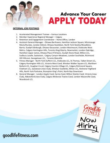 INTERNAL JOB POSTINGS - GoodLife Fitness