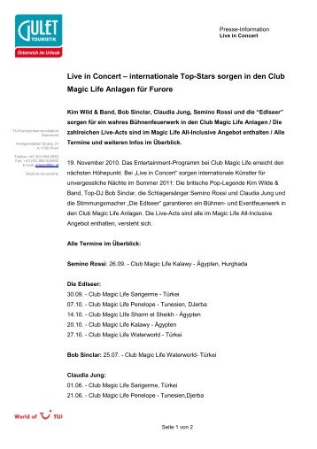 Live in Concert – internationale Top-Stars sorgen in den Club Magic ...