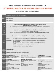 5TH ANNUAL BIOTECH IN EUROPE INVESTOR FORUM - Sachsforum.com