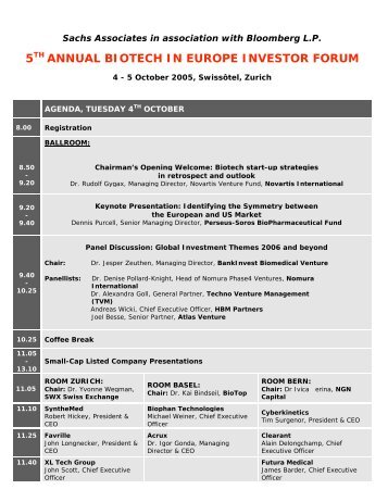 5TH ANNUAL BIOTECH IN EUROPE INVESTOR FORUM - Sachsforum.com