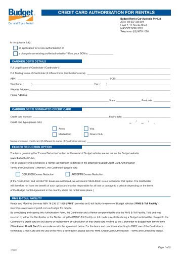 Credit Card Authorisation Form - Budget Rent a Car